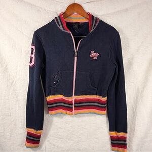 Rocawear Y2K Navy Zip Jacket Women’s Small Retro Stripe Trim